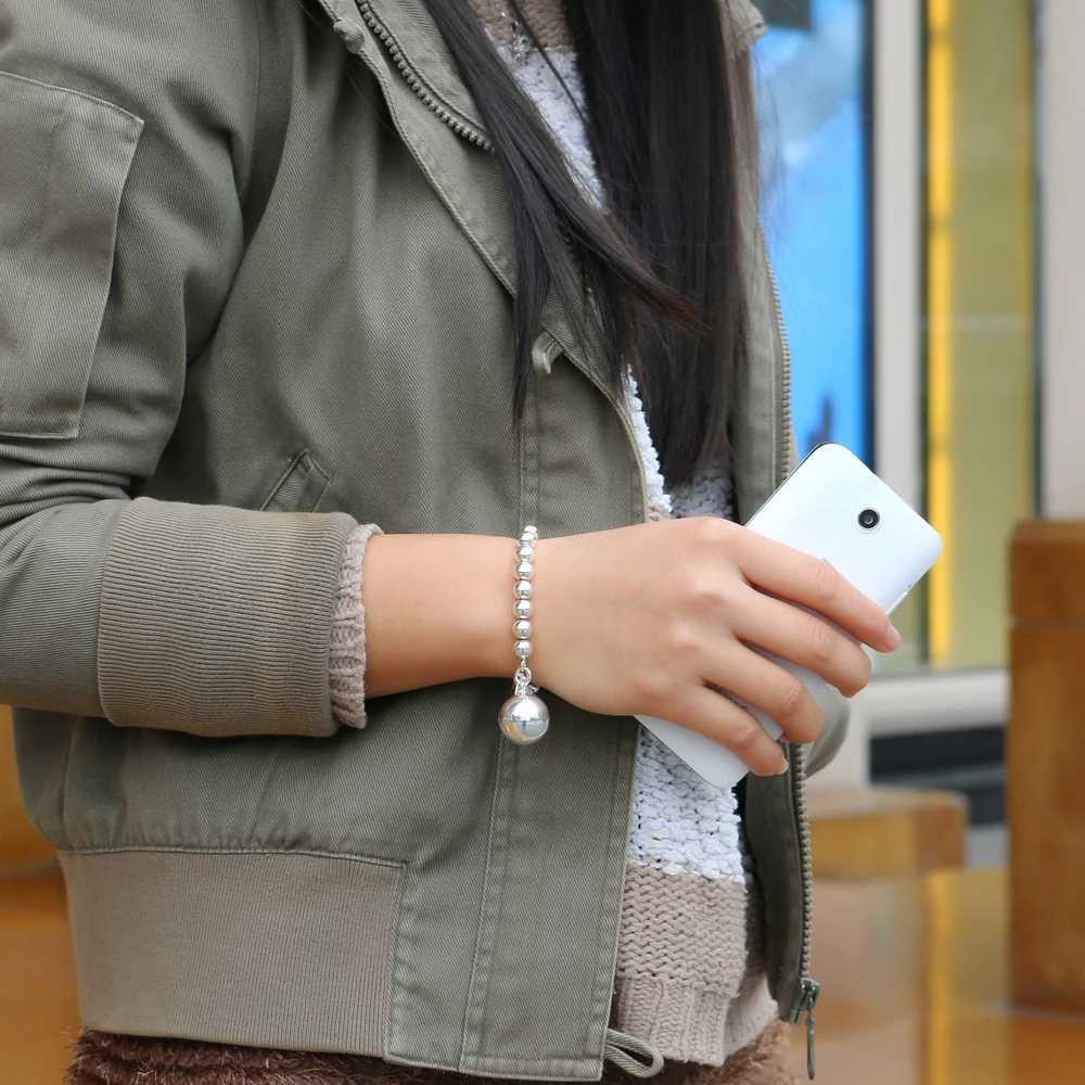 Chain Womens 925 Sterling Silver Bracelet Ethnic The Ball Pendant Beaded Lady Charm Jewelry 20cm Solid H250115