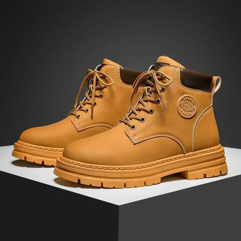 Leather Shoes for Men Lace Up Height Increasing Non Slip and Waterproof Man Casual Boots Legitimate Summer Sale Cowhide 250113