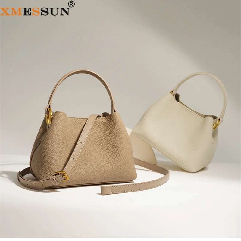 Leather Crossbody Bucket Bag: Trendy Cowhide Shoulder Messenger Ladies - Lightweight For Daily Use