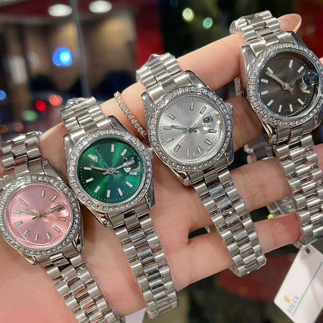 fashion ladies watches 28mm quartz strip nail Rhinestone diamond Gold women watch Designer wristwatches Stainless Steel womens Christmas Valentines Day Gift