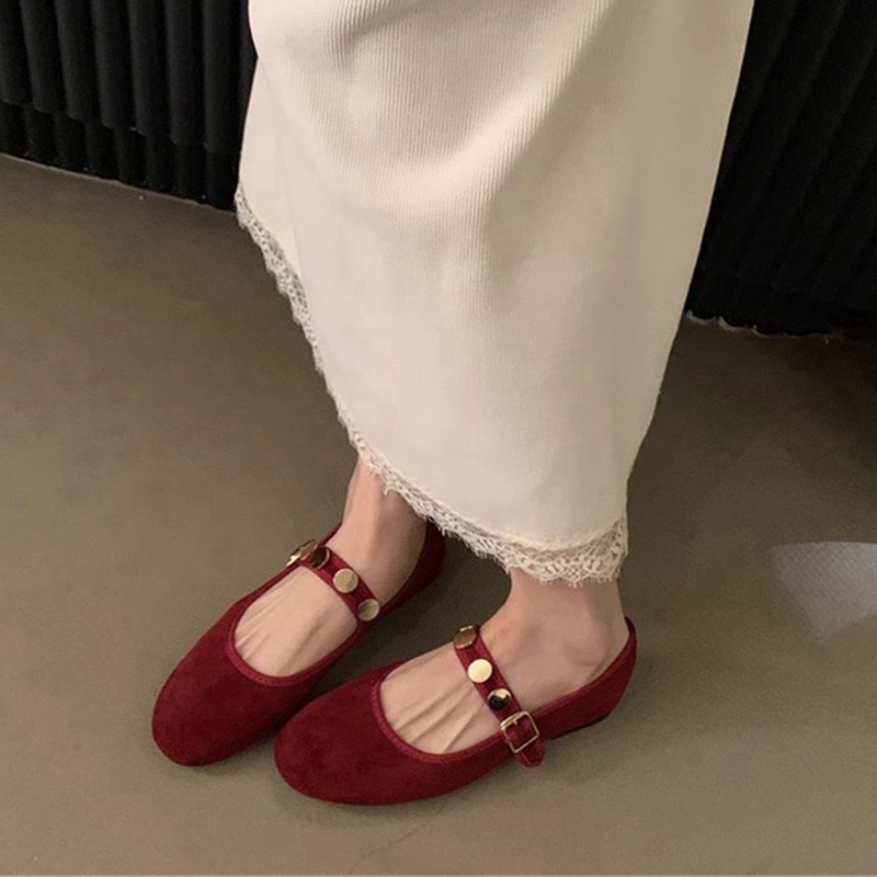 Autumn Women Round Toe Mary Jane Fashion Rivet Ladies Elegant Dress Shoes Soft Flat Heel Ballerinas Sh 241014