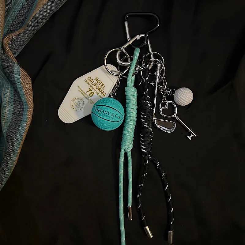 Keychains Lanyards Ins Handmade Colorful Rope Woven Bead Keychain Bag Pendant Sports Basketball Car Gift For Men And Women H250115