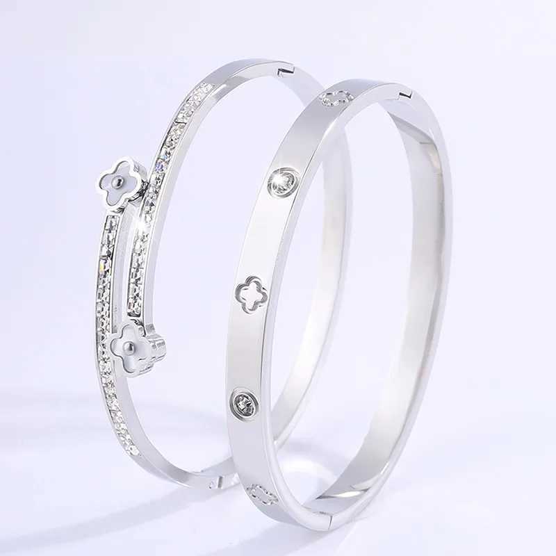 Bangle 2pcs High-End Fashionable And Versatile Stainless Steel Bracelet With Diamonds Creative Niche Couple Style H250115