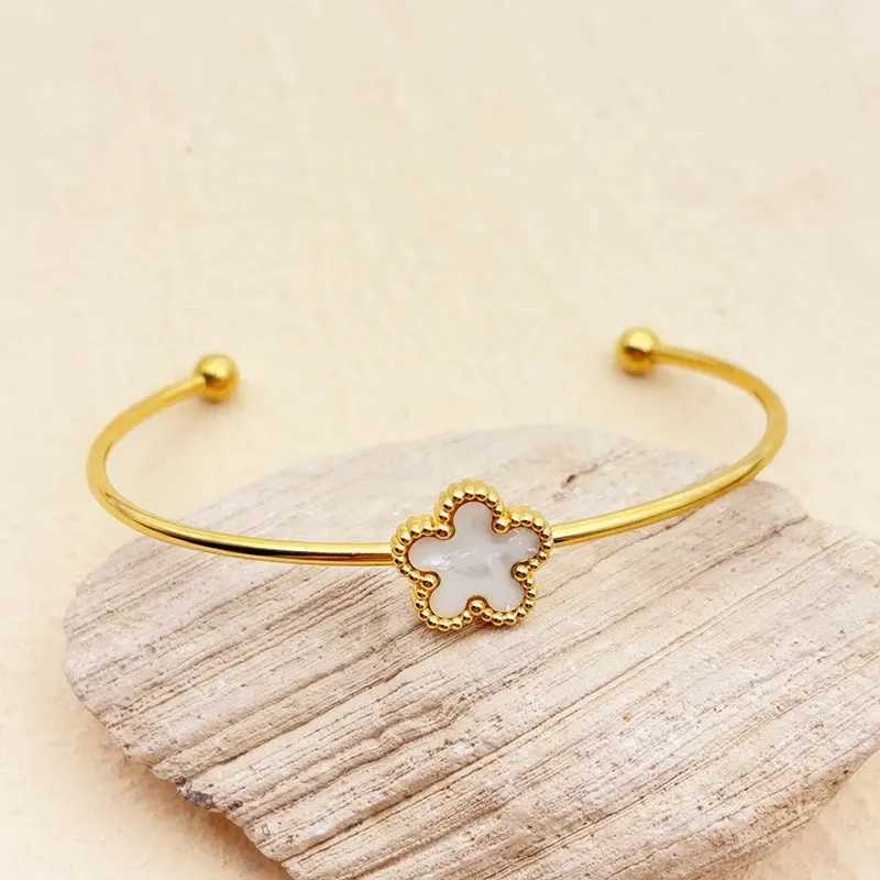 Bangle Lucky 5 Four Leaf Clover Bracelet Wome Gold 18K Plated Bangles High-end Stainless Steel Jewelry Accessories H250115