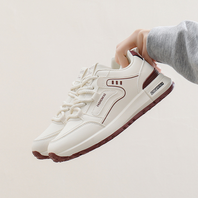 Women Sports Shoes Fashion Korean Version 2025 Spring Running Thick Sole Triple Khaki Red Free shipping