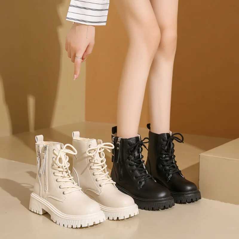 Womens Warm Short Plush Ankle Boots Winter 2024 PU Leather Waterproof Snow Boots Women N-Slip Lace Up Platform Combat BootiesXJ250115
