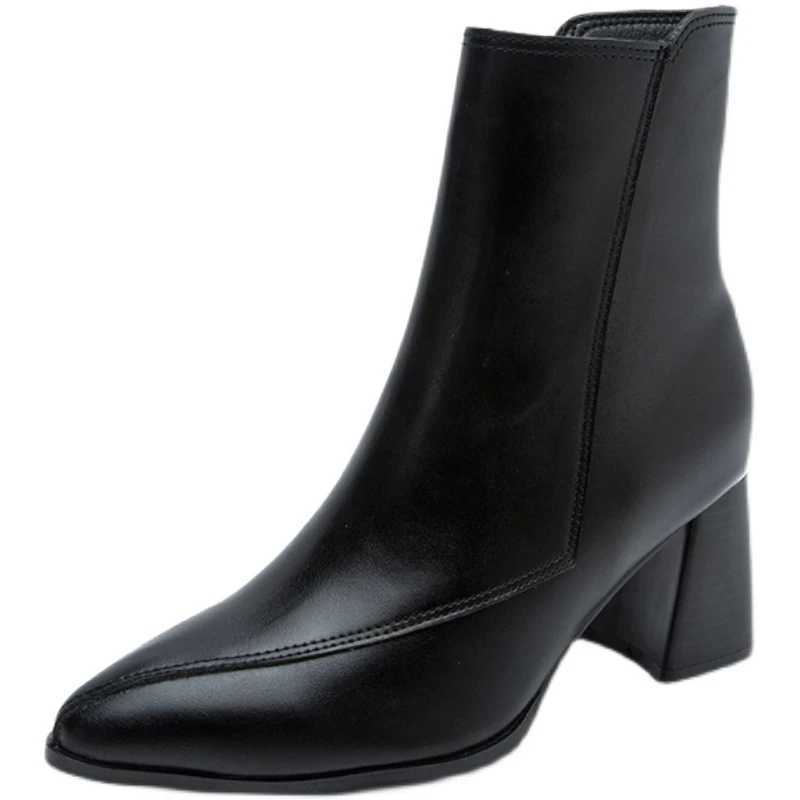 2023 Spring and Autumn New British Style Thin and Thin Womens Boots Pointed Toe Thin Side Zipper Black Nude Boots Women XJ250807