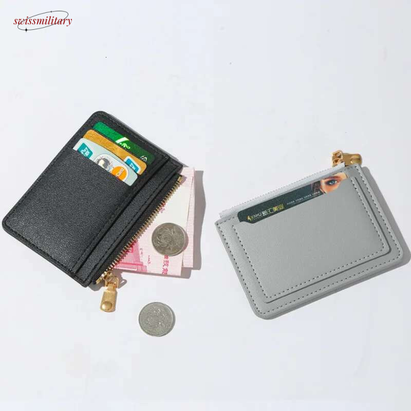 Ultra-Thin Women Men Credit ID Card Holder PU Leather Zipper Fashion Small Wallet Money Bag Case Coin Purse Clip Organizer swissmilitary