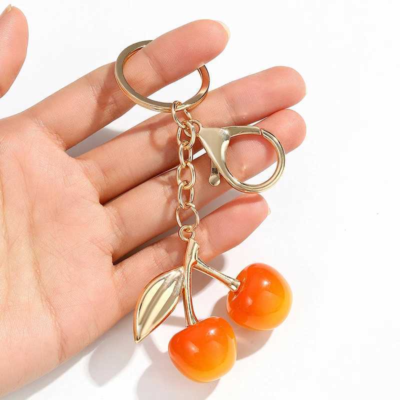 Keychains Lanyards New Cherry Fruit Keychain Pendant Crystal Charm For Bag Womens Handbag Shoulder Bags Attachment Parts H250115