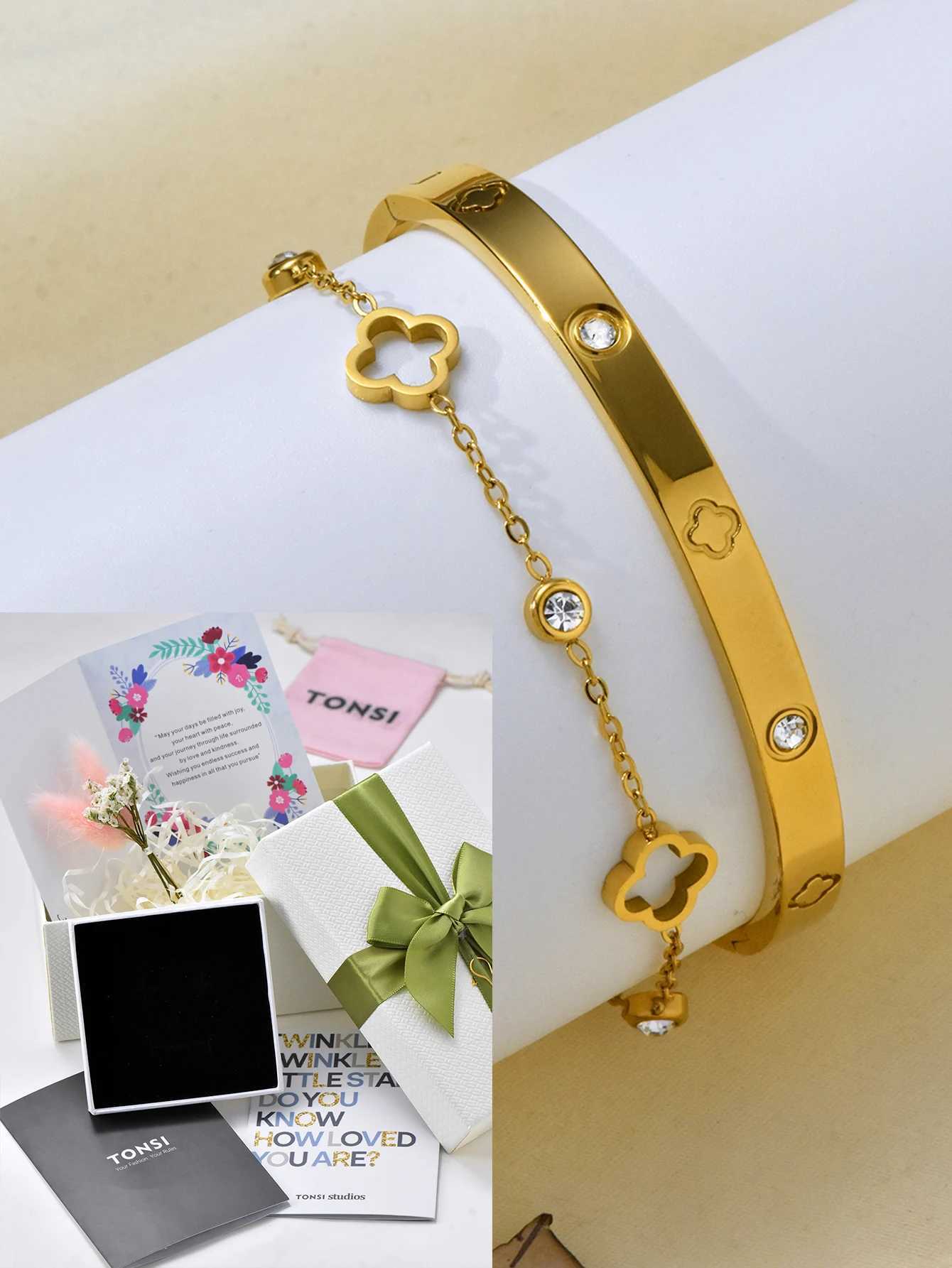 Bangle 2pcs Fashion Simple Stainless Steel Bracelet Womens Valentines Day Mothers Gift Available H250217