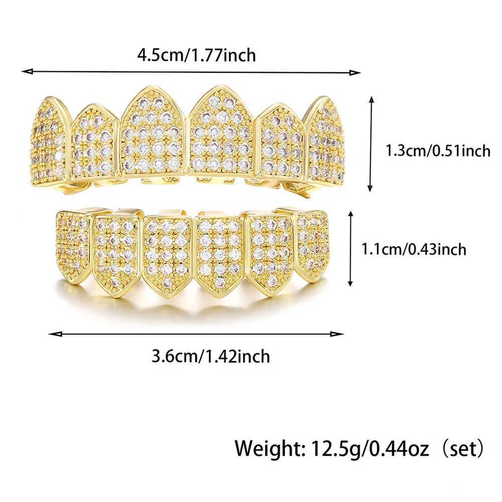 Hip Hop Full CZ Teeth Grillz Caps Bling Iced Out Cubic Zircon Top Bottom Charm Grills Set For Men Women Jewelry GiftXJ250114