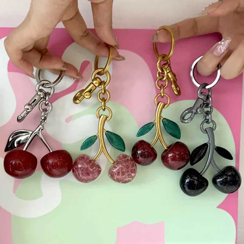 Keychains Lanyards Fashion Cherry Keychain Summer Fruits Cherries Pendant For Handbag Shoulder Bag Women Jewelry Accessories Gift H250115
