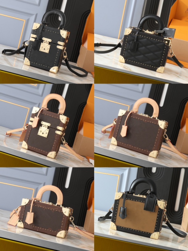 10A Classic Trunk Bag Valisette Tresor Jewelry Hard Box Tote Bag Handbags Old Flower Genuine Leather Shoulder Bag Designer Women Storage Crossbob
