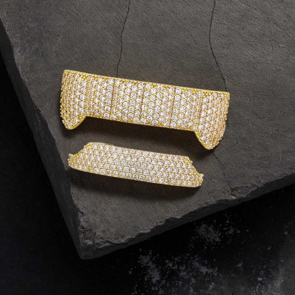 YOUNGX Gold Silver Color Zircon Tooth Caps For Women Men Full CZ Stone Teeth Grillz Braces Hip Hop Dental Grills JewelryXJ250114