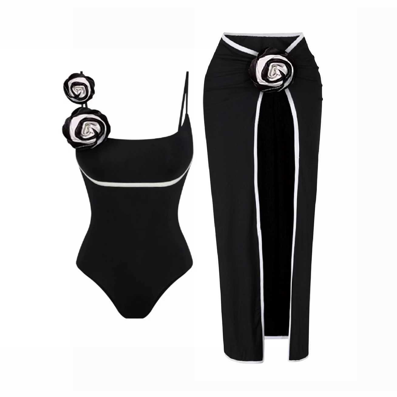 Women's Swimwear Black and white swimsuit with lid sexy womens 2025 retro single shoulder slimming fashionable beachwear H250114