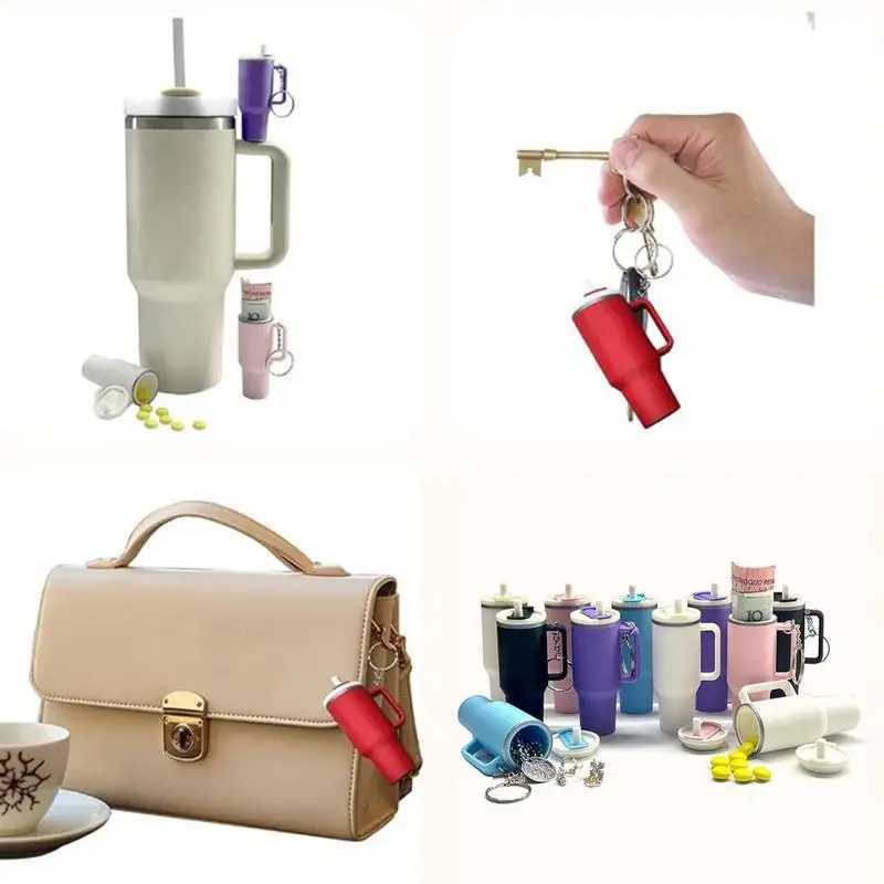 Keychains Lanyards Mini Stanleys Cups Keychain With Straw Pendant Cute Tumbler Key Ring Handbag For Water Bottle Accessories H250115