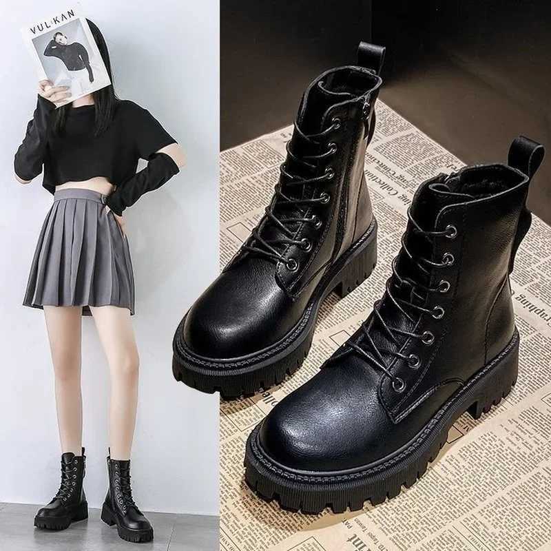 Comemore New Ladies Autumn lace-up Boot Womens Shoes Woman Fi Leather Ankle Boots Winter Black Comfortable PlatformXJ250115