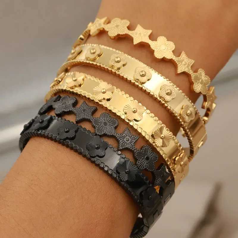 Bangle Stainless Steel Metal Flower Bangles bracelets for Women Fashion Brand Jewelry Elegant Crystal Accessories H250115