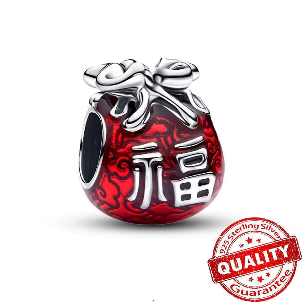 2025 Fashion jewelry Hot Selling Beautiful 925 Silver Lucky Bag Fiery Love Heart Dangle Charm Fit Original Bracelet DIY Party Gift Jewelry Making
