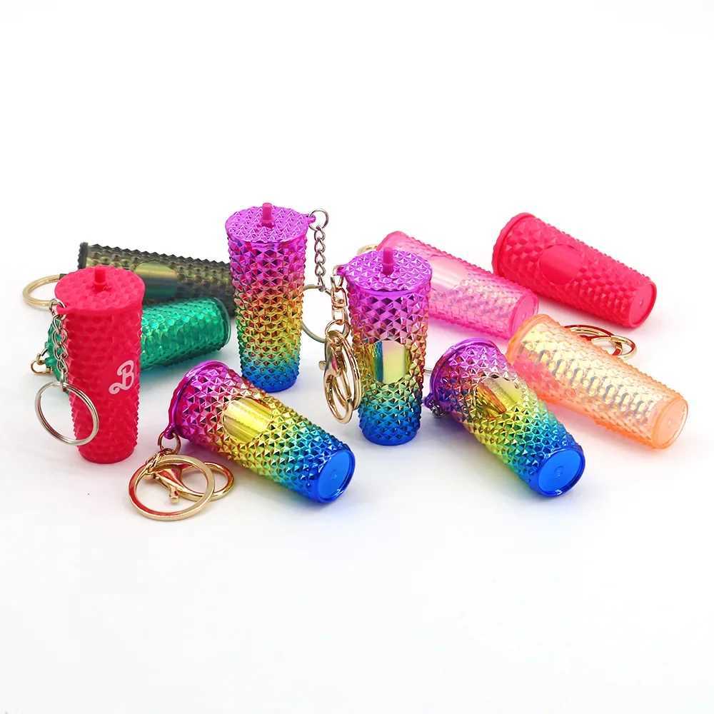 Keychains Lanyards Inspired Durian Cup Keychain Gradient Colorful Coffee Stylish Pendant H250115