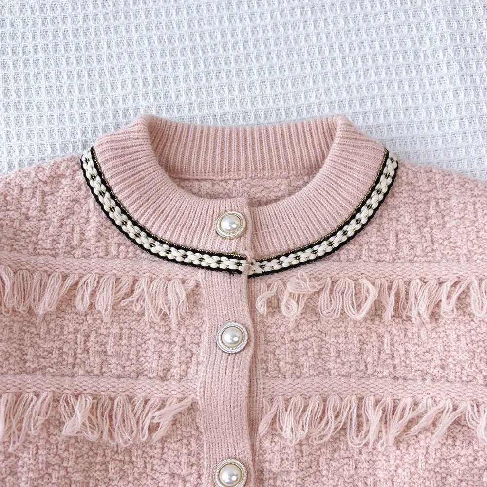 Clothing Sets Bear Leader Girls Clothes Solid Color Sweater Childrens Sets Tassel Single Breasted Cardigan Jacket+Pants Winter Two-piece Set Y241129W2