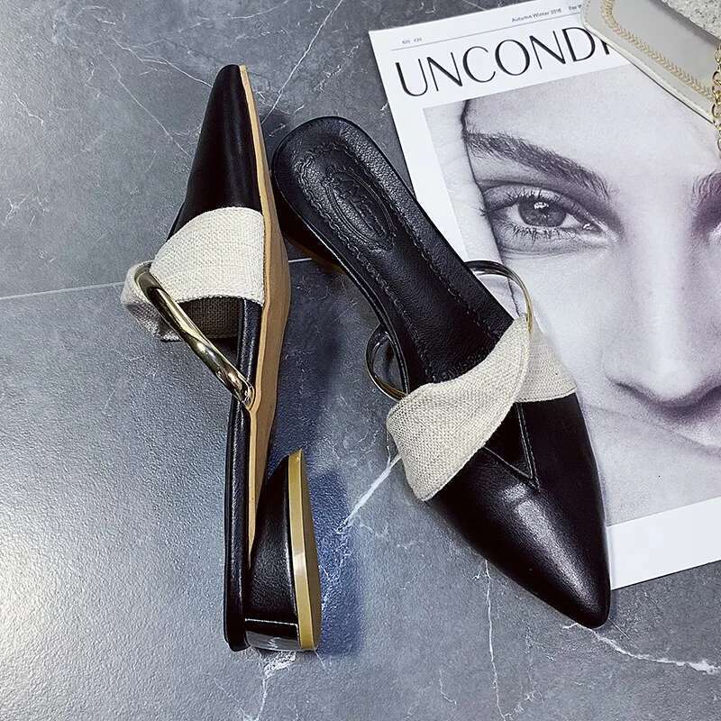 Pointed Toe Sandals Designer Women Summer Slippers Outer Wear Elegant Single Shoes Plus Size Chaussure Femme 2023