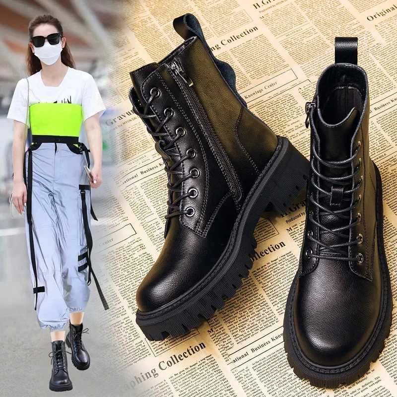 Comemore New Ladies Autumn lace-up Boot Womens Shoes Woman Fi Leather Ankle Boots Winter Black Comfortable PlatformXJ250115