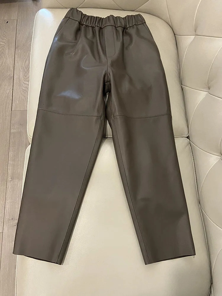 Leather Pants Women High Waist Spring Korean Fashion Genuine Trousers Streetwear Harm Casual 250106