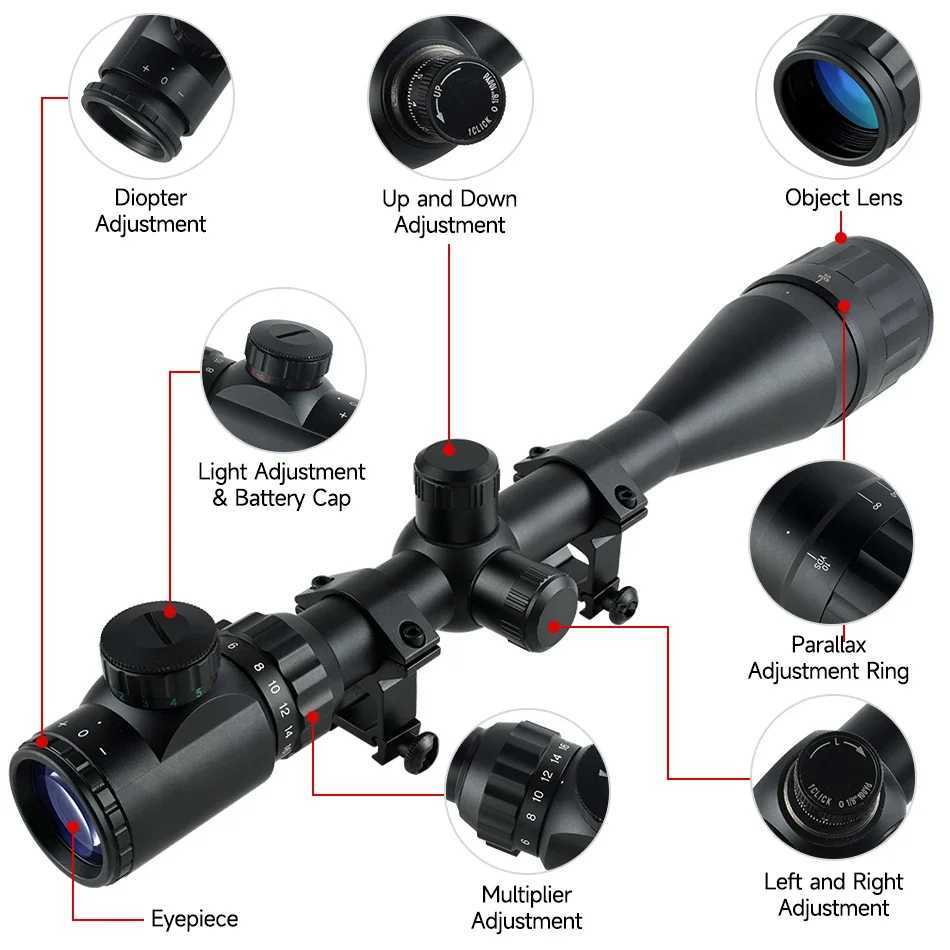 Tactical 6-24x50 AOEG Optical Sight Long Range Rifle Scope with Red Green Dot Laser Combo Riflescope Hunting Airsoft ScopesW241014