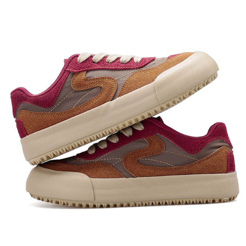 Women Casual Shoes Thick Sole Soft Training Shoes Retro Style Versatile Triple Beige Red Free shipping