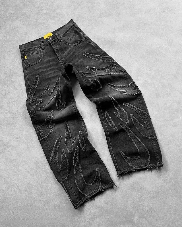 Men's Jeans Y2k Men Baggy Jean Hip Hop Retro Harajuku Light Distressed Pants Oversized Embroidered Gothic Wide Leg Streetwear