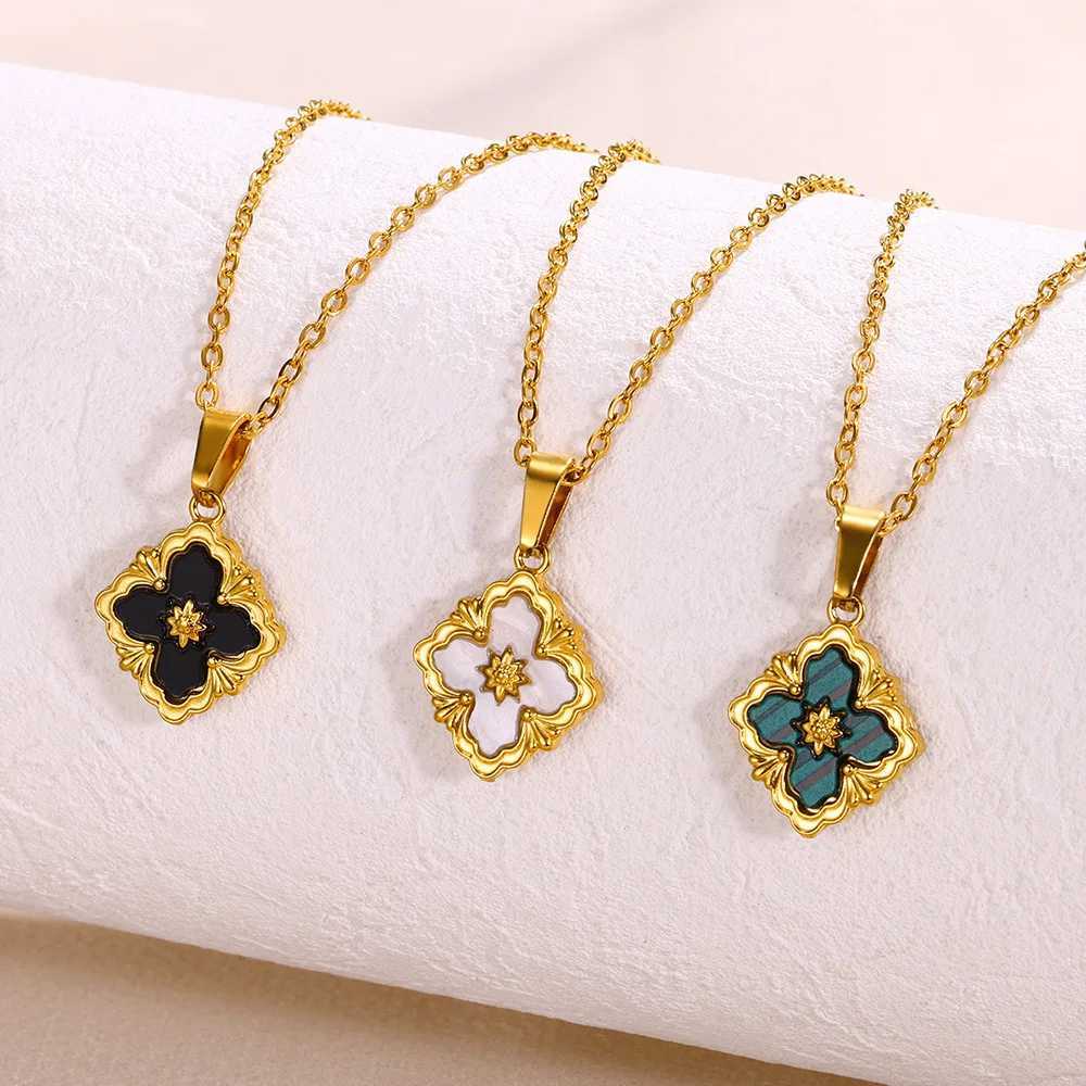 Pendant Necklaces Stainless Steel Luck Clover For Women Gold Color Chain Moon Cute Necklace Square Cross Jewelry Christmas Gift H250217 EWMB