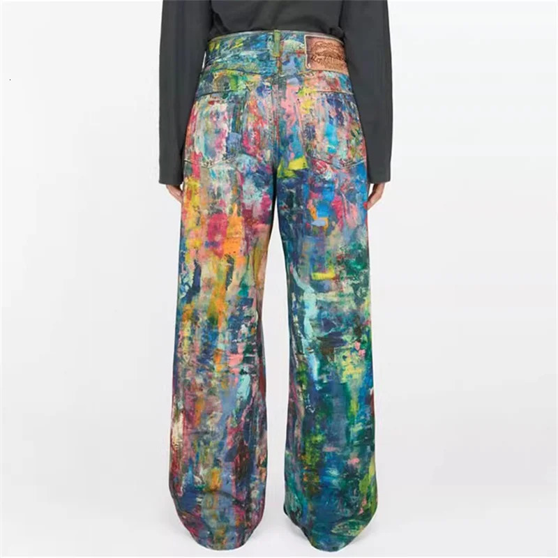 Womens jeans 2025 Spring Painted Graffiti pants Couple style loose straight leg pure cotton wide 250107
