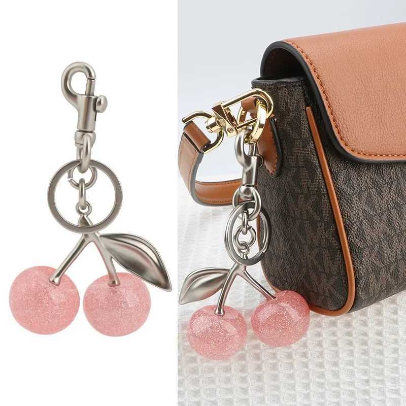 Keychains Lanyards Sparkling Pink Crystal Cherry Charm Keychain For Handbag Shoulder Bag Womens Attachment Part H250115