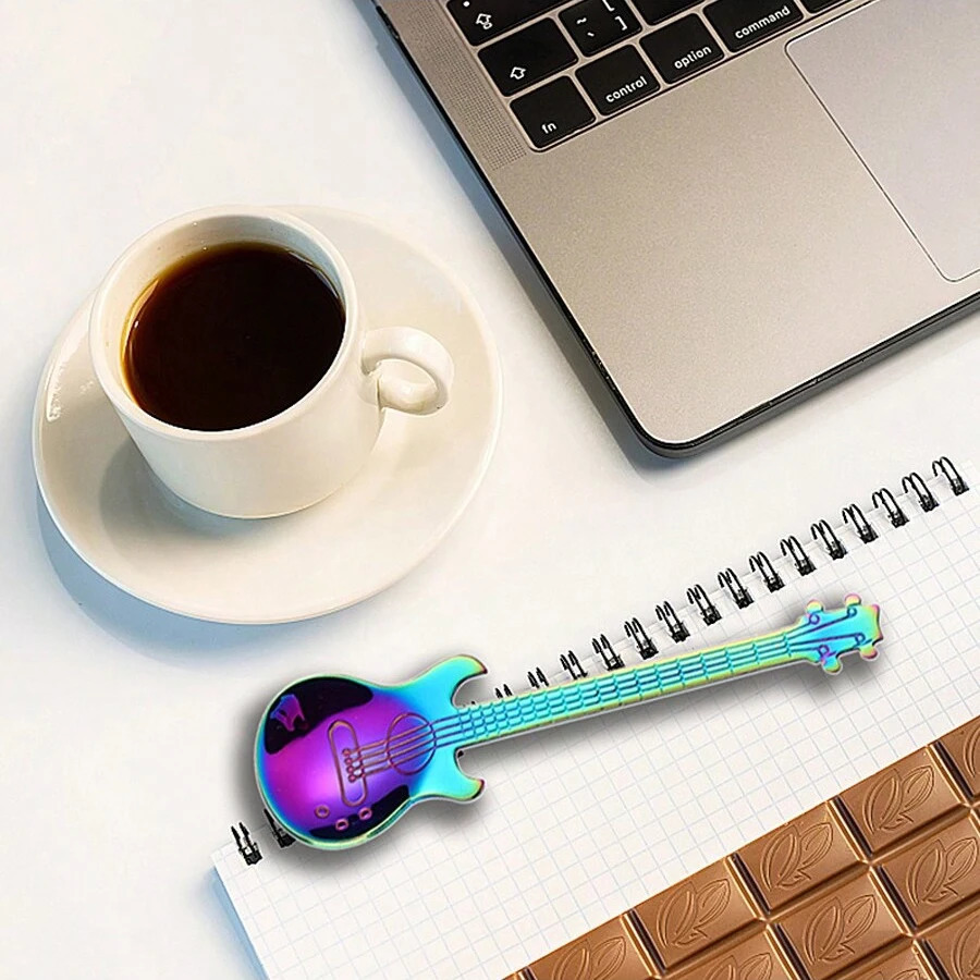 5PCS coffee spoons creative guitar spoons 304 stainless steel dessert ice cream mixing spoons 250113