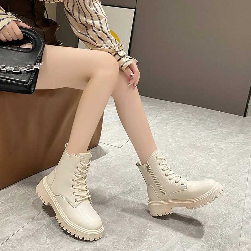 Womens Warm Short Plush Ankle Boots Winter 2024 PU Leather Waterproof Snow Boots Women N-Slip Lace Up Platform Combat BootiesXJ250115
