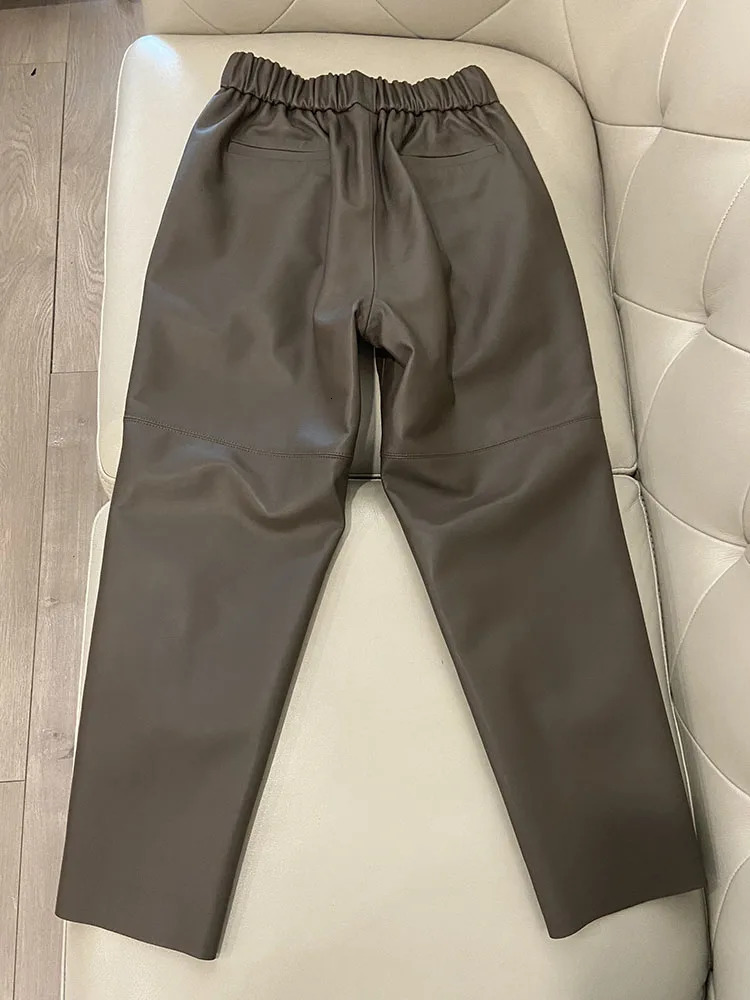 Leather Pants Women High Waist Spring Korean Fashion Genuine Trousers Streetwear Harm Casual 250106