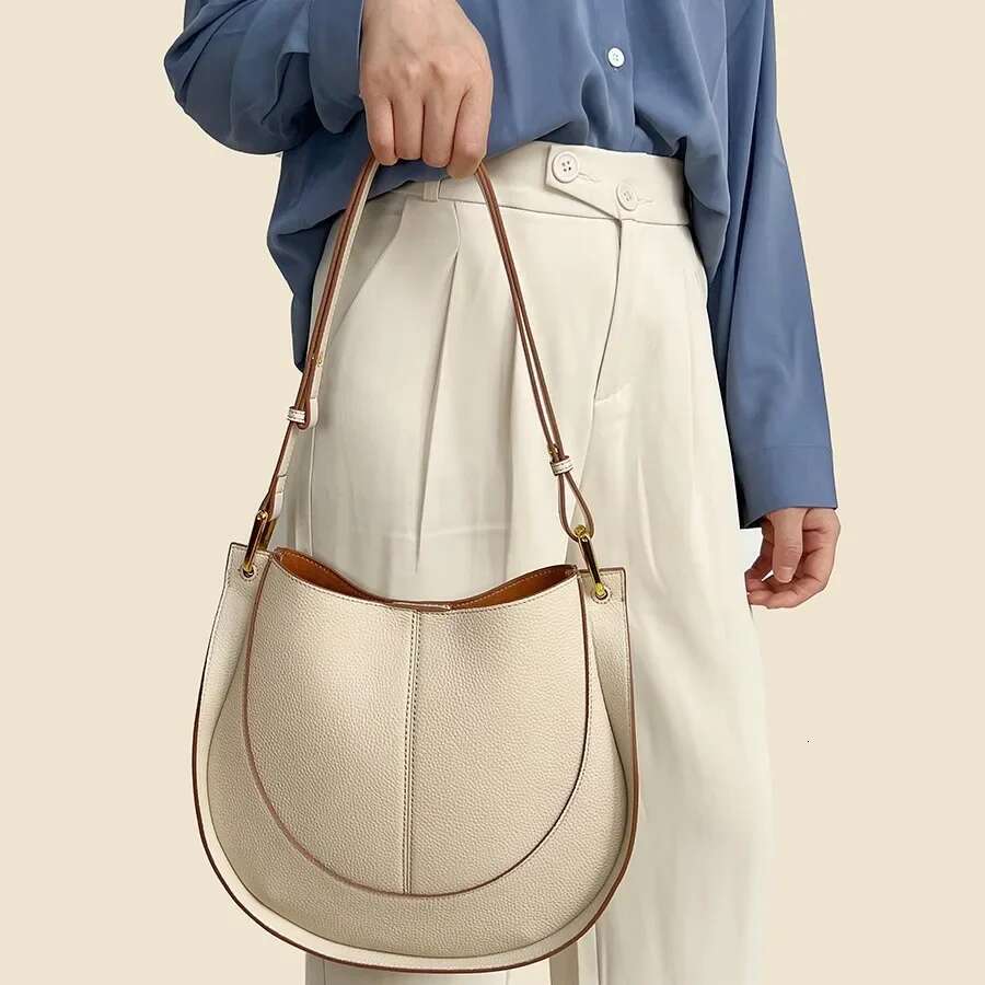 2024 Spring Summer Women's Soft Leather Niche Crossbody Bags New Trendy Saddle Large Capacity Shoulder Bucket Bag