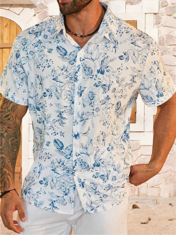Mens shirts seaside vacation casual beach clothing summer Hawaiian shirts casual floral shirts printed high-end shirts xl-6xl 250114