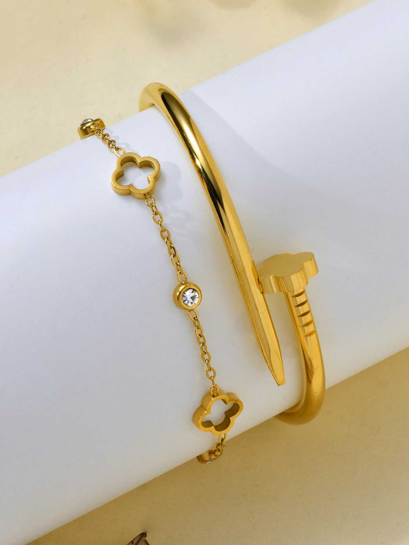 Bangle 2pcs Fashion Simple Stainless Steel Bracelet Womens Valentines Day Mothers Gift Available H250217