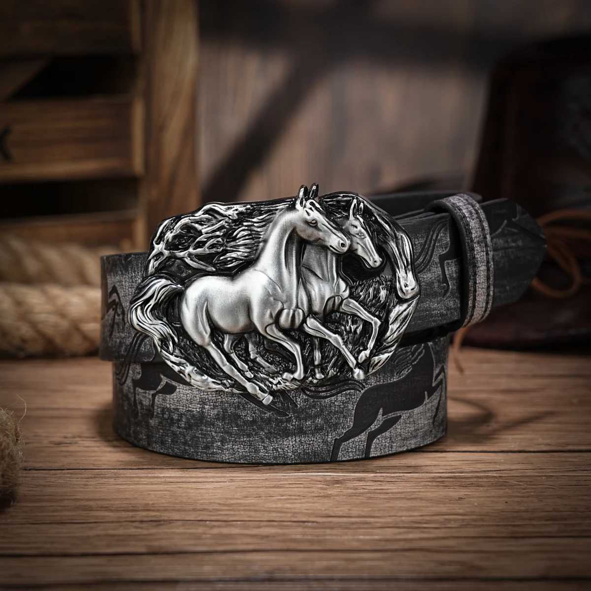 Western Cowboy PU Leather Belt - Men Waist Str Bull Decoration Floral Engraved for JeansXJ250114