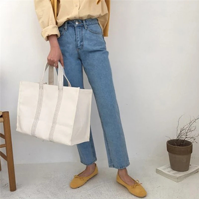 Large er Bag for Women 2024 Canvas Tote Bags Travel Handle Handbags Shopper Casual White Beach Washable Shoulder Bag250114