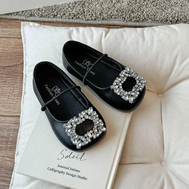2-14Y Loafer Shoes for Girls Child Ballerina Flats Kids Diamond Mary Janes Party Dress Shoes Princess Elegant Shoes Black Silver 250109