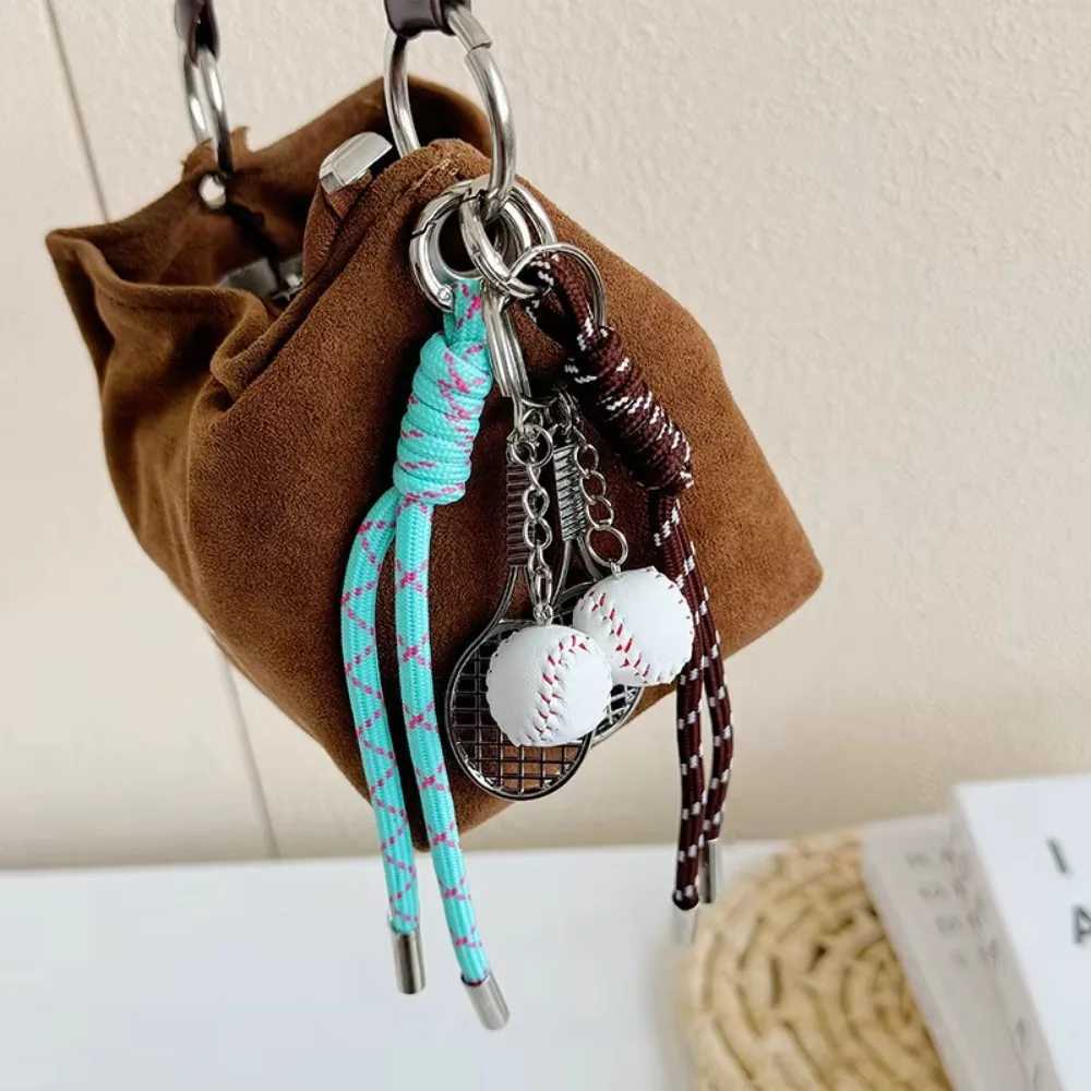 Keychains Lanyards Tennis Baseball Badminton Football Keychain Pendant Bag Charm Mobile Phone Chain Personality Ins Style Braided Keyring H250115