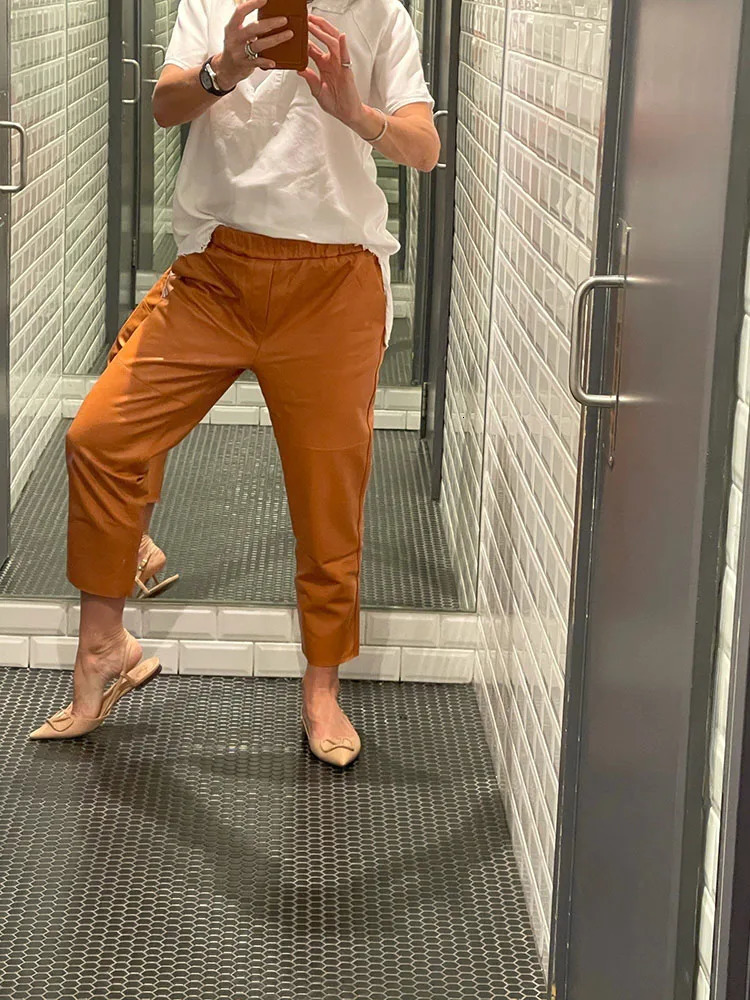 Leather Pants Women High Waist Spring Korean Fashion Genuine Trousers Streetwear Harm Casual 250106