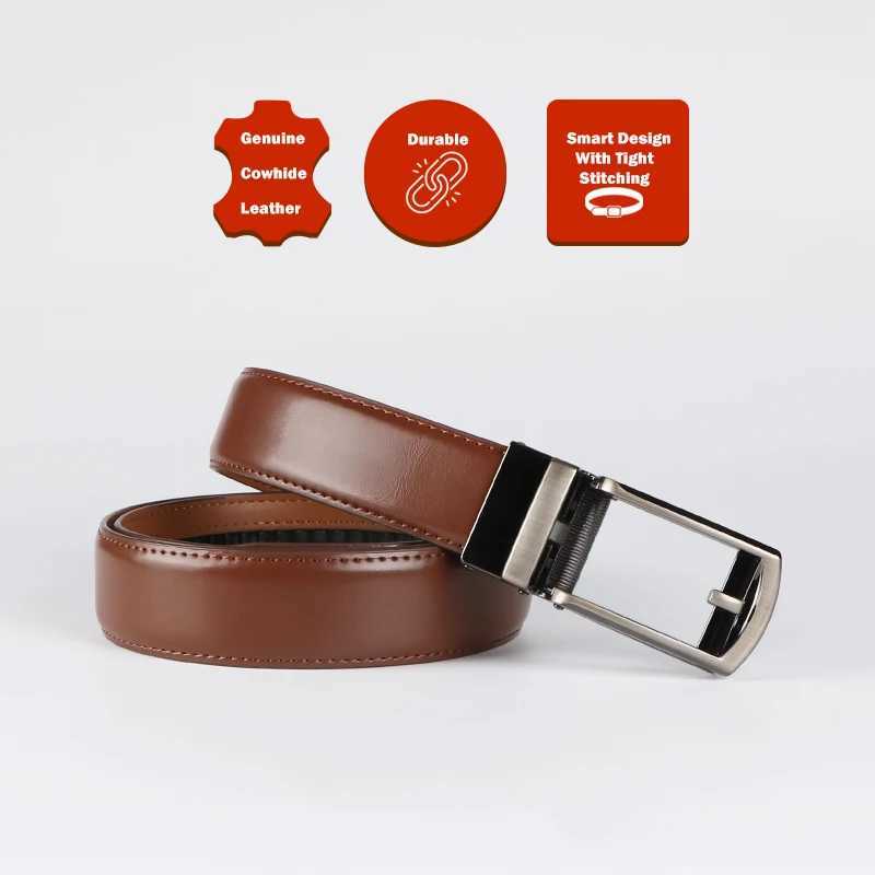 Genuine Leather Ratchet Belt for Men - Adjustable Automatic BuckleCasual Busin Style High-Quality Leather PanelXJ250210
