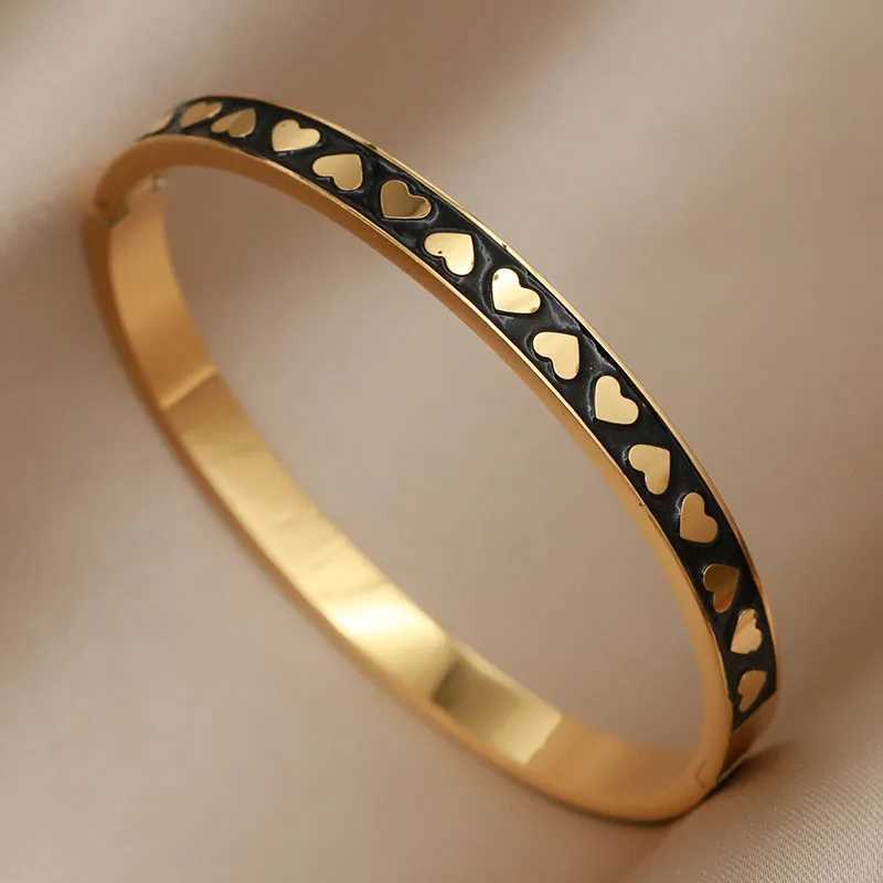 Bangle Stainless Steel Metal Oil Heart Bangles bracelets for Women Fashion Brand Jewelry Unique Accessories H250115