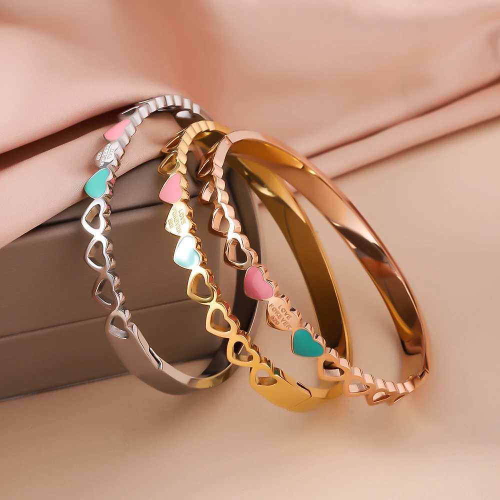 Chain Forever Love Gold Color Metal Heart Bracelets Bangles Blue Pink Enamel Bracelet For Women party Fashion Jewelry Gift H250115
