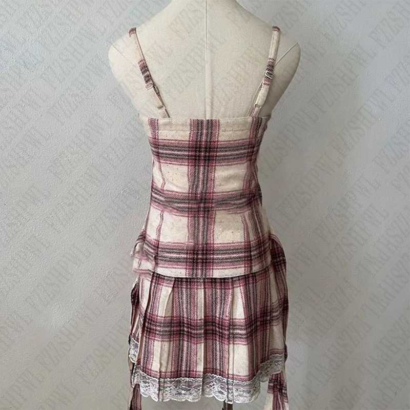 Grid Harajuku pattern dress rock aesthetic silm chic Y2K skirt cute American emo punk girls American casual gothic womens dressXJ250115