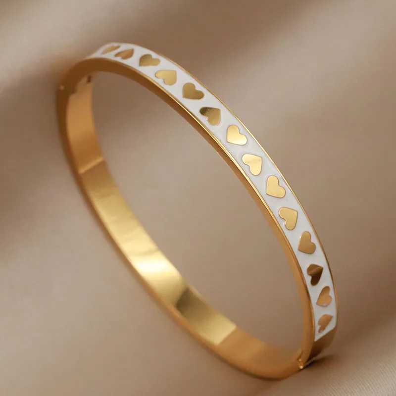 Bangle Stainless Steel Metal Oil Heart Bangles bracelets for Women Fashion Brand Jewelry Unique Accessories H250115